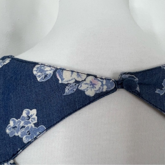 Justice | Girl’s Floral Blue Chambray Cap Short Sleeve Dress Tunic - Picture 6 of 10